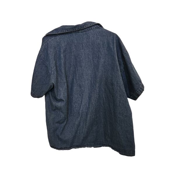 Cabin Creek Blue Floral Embroidered Short Sleeve Y2K Retro Denim Shirt Size 1X - Picture 2 of 9